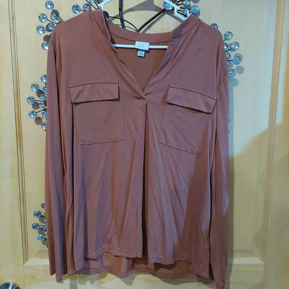 a new day Women's Tan Long Sleeve Blouse
